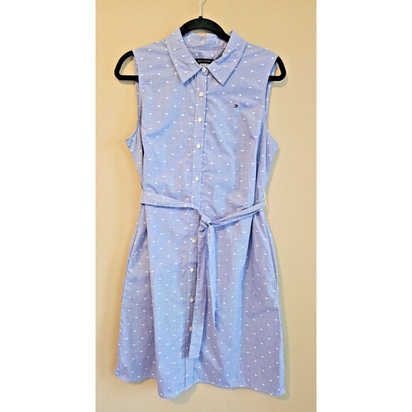 Tommy Hilfiger Shirt Dress Women 10 Blue polka dot, sleeveless NWOT - Picture 1 of 4